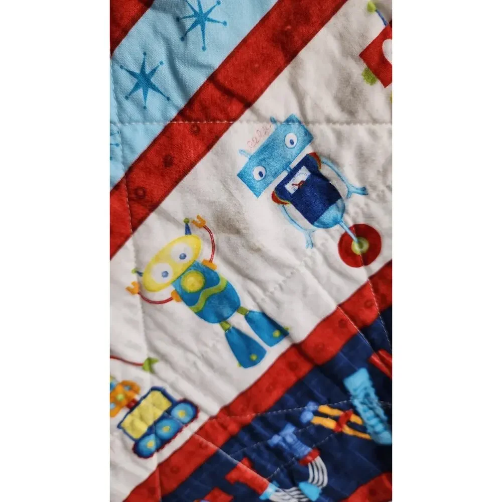 Alpha-Bots Print by Danielle Leone Hand Sewn Baby Learning Crib Quilt Nursery